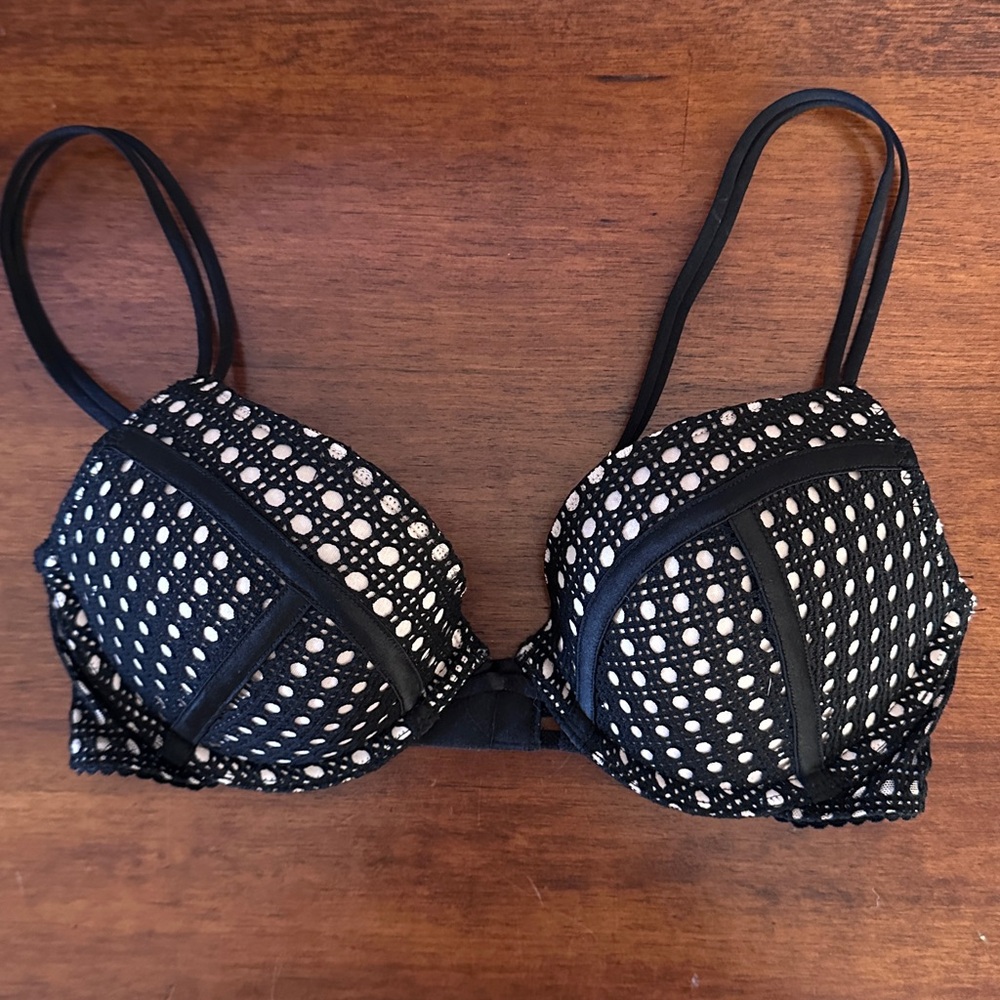 Victoria's Secret Very Sex Push-Up Black and Cream Polka Dot Bra